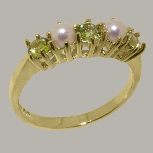 10k Gelbgold natürlicher Peridot & Perle Damen Ewigkeitsring - Größen 4 bis 12 - Bild 1 von 5