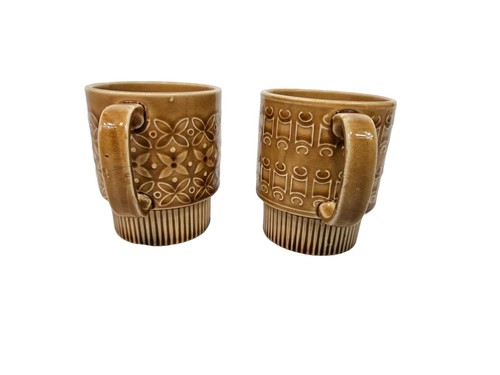 Vintage Gold Mid-Century Modern Stackable Coffee Mugs Tea Cups Set of 2 Q39 - Picture 4 of 8