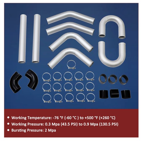 3" 3 Pulgadas Turbo Intercooler Tubería de Aluminio con Tubo en U Kit de Abrazadera de Manguera de Silicona - Imagen 4 de 24