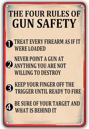 The Four Rules Of Gun Safety Vintage Tin Metal Signs Home Décor Treat Every Fire