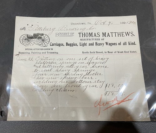 Antiguo vagón buggie carro Thomas Matthews Pittsburgh Brewing UNIONTOWN, PA - Imagen 1 de 5