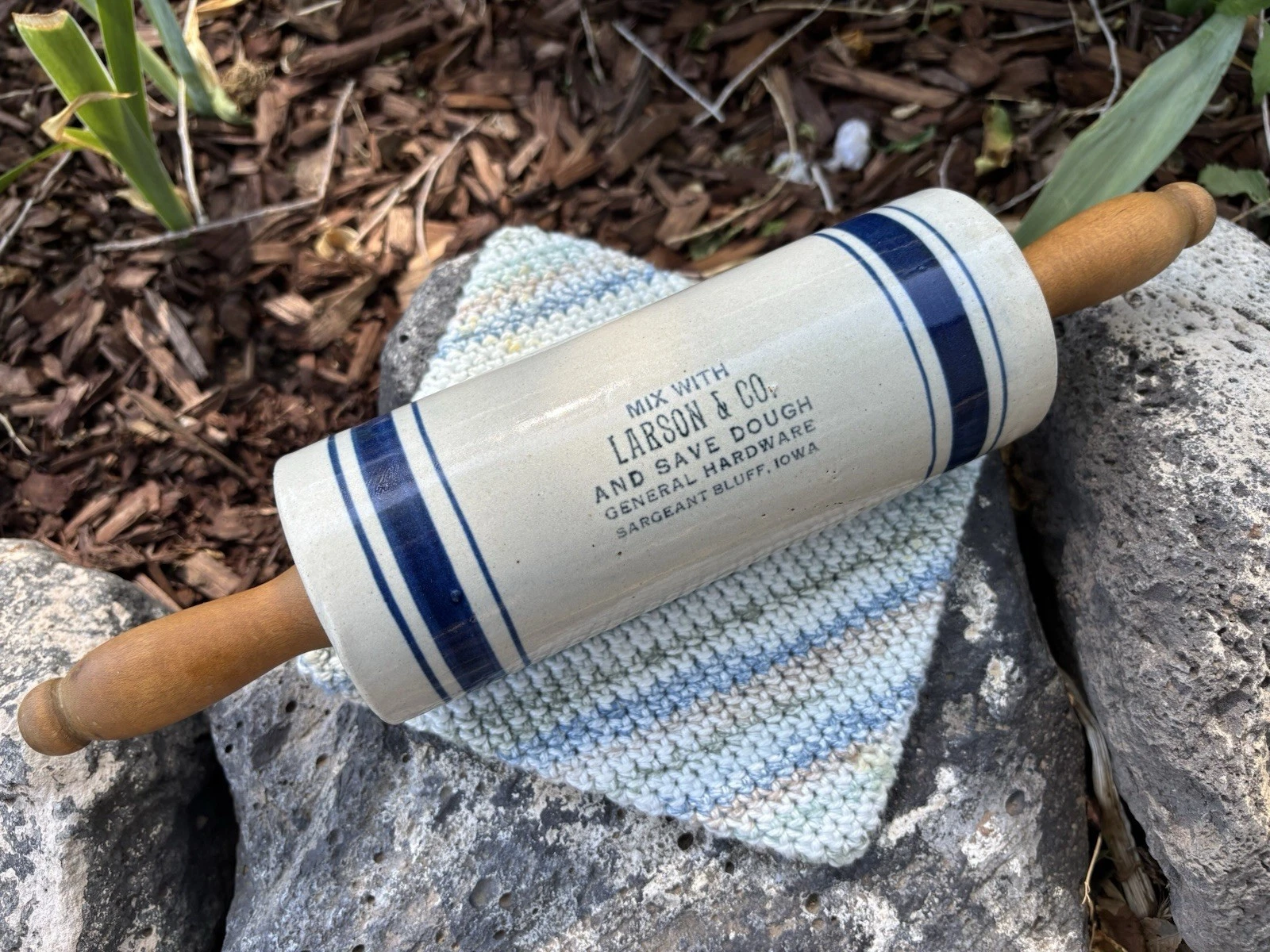 Antique Western Stoneware Company Crock Rolling Pin Sargeant Bluff Iowa