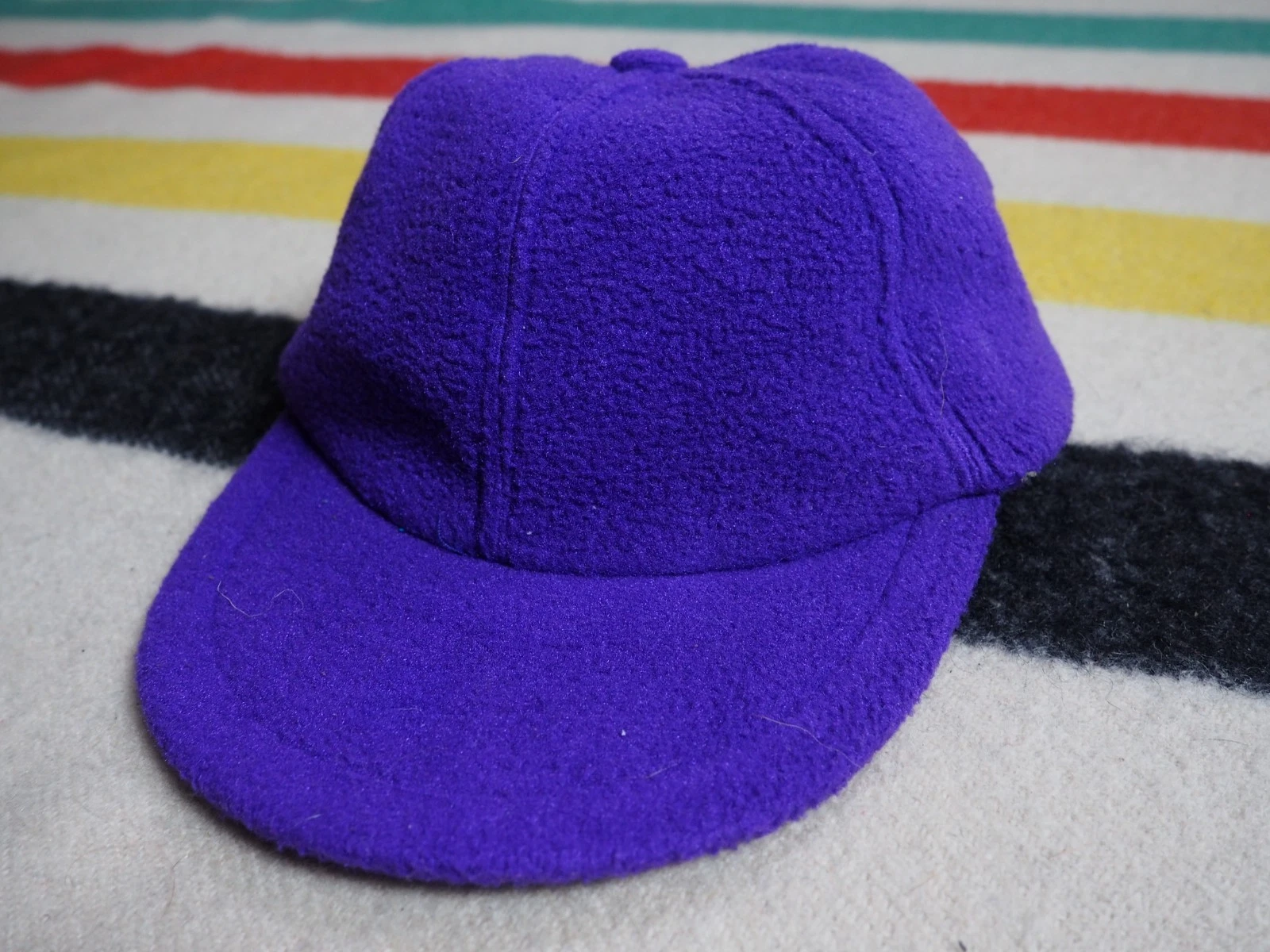 VTG 90s Purple Retro Outdoor Camp Lodge Hiking Stretch Fit Fleece Hat Cap OSFM