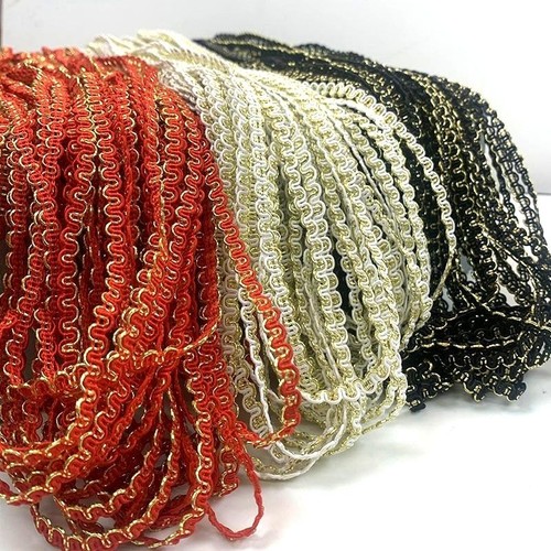 1 Roll/24-25 meter - 5 cm Tiny Sparkling Trims Woven Ribbon Curved Wave Edge Sew - Picture 7 of 30