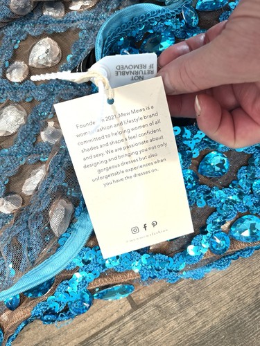 Liora Aqua blue beaded sequin crystal bodycon Dress Mew Mews O/S NWT $170 - Picture 9 of 9