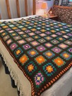 Vintage Crochet Granny Square Afghan Fall Thanksgiving Throw Blanket 60" square