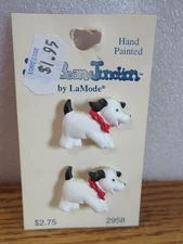 POKEY PUPPY COLORFUL BUTTON LOT OF 2 NOS ON CARD HAND PAINTED  LA MODE CHINA