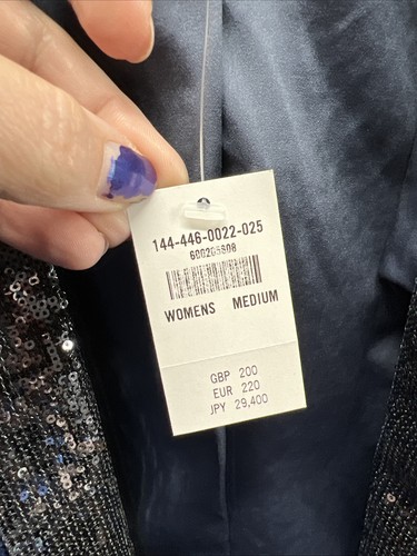 Abercrombie Fitch Open Flap Jacket Woman’s Sz Medium Grey Blue Sequins - Picture 3 of 7