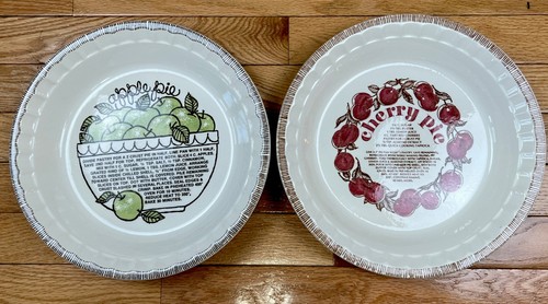 Vintage ROYAL CHINA JEANNETTE Cherry And Apple Recipe Pie Plates 11” USA