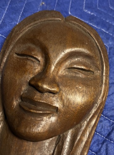 Jose Pinal Mexiko handgeschnitzte Holzfigur junges Mädchen Halbbüste Mid Century Wand - Bild 9 von 12