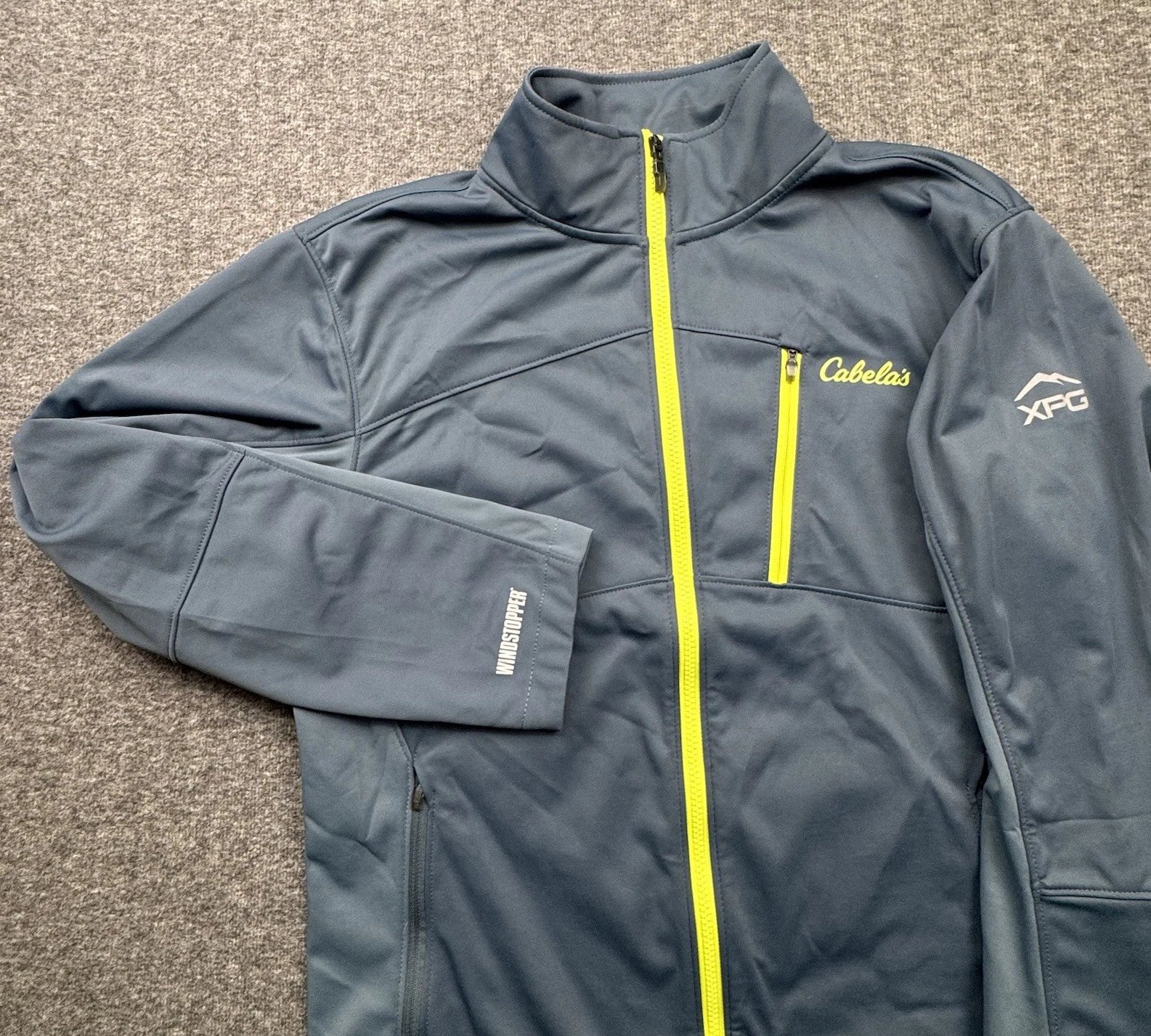 Cabelas XPG Softshell Windstopper Jacket Men’s Sz M Blue Zip Outdoor Hiking