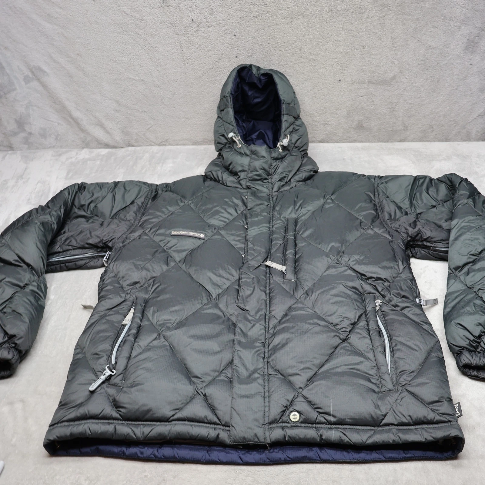 Planet Earth Down Jacket Mens Medium Blue Insulated Quilted Pit Zip Puffer VTG - product detail image 1