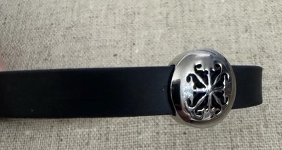 Rustic Cuff Black Band With Silver Symbol Stainless Steel Clasp