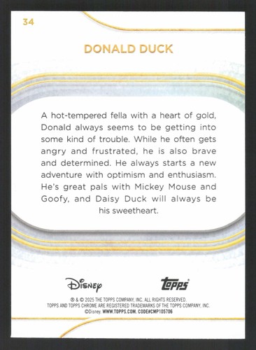 Donald Duck 34 Yellow Mini Diamonds 2025 TOPPS Chrome Disney - Picture 2 of 2