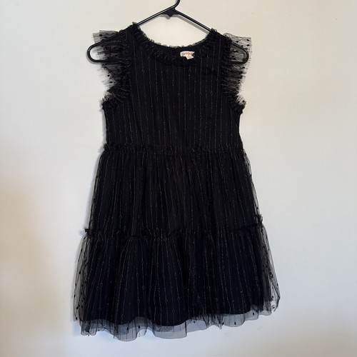 Cat & Jack Dress Girls party pinned striped gold thread ruffle sleeves Size L  - Picture 1 of 12