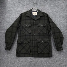 VINTAGE Woolrich Shacket Mens M Medium Green Plaid Flannel Utility Jacket 70s