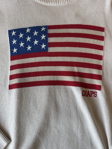 NWT Chaps Ralph Lauren Men XL Cream Oat USA American Flag Knit Pullover Sweater - Picture 3 of 8