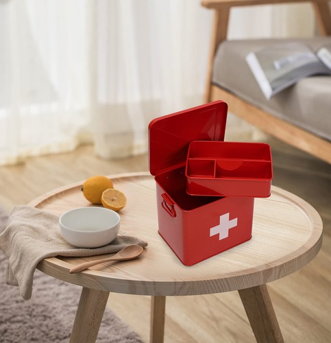 First Aid Kit, First Aid Medicine Supplies Bin - 2-Tier Metal Medicine Storag... - Picture 6 of 6