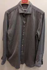 Canali 1934 Gray Geometric Cotton Men Sz 44 17 1/2 L/S Button Down Shirt Italy