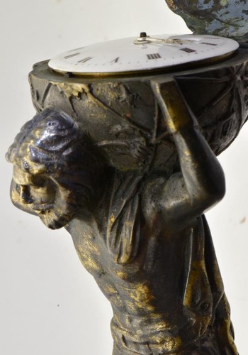 Seltene antike französische Bronze Atlas Figur Spindelsicherung Schreibtisch/Tischuhr um 1800