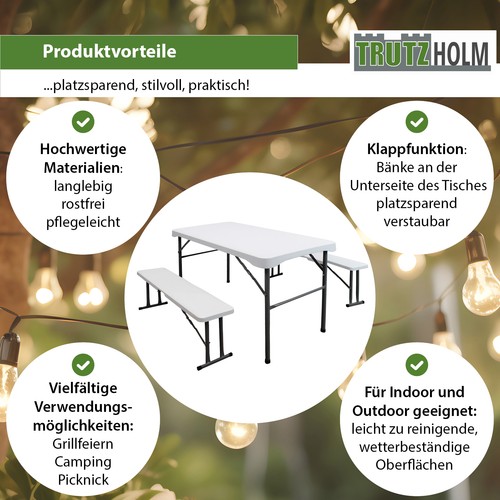 Bierzeltgarnitur Festzeltgarnitur Gartenmöbel Set 3 tlg. klappbar pflegeleicht - Bild 8 von 8