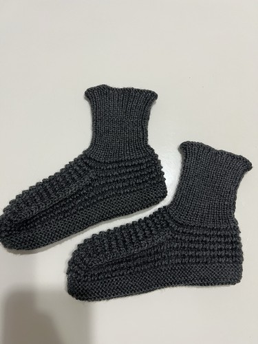 Handgestrickte Hausschuhe Patik Gr 37/38 neu ungetragen %100 Baumwolle Grau - Bild 4 von 5