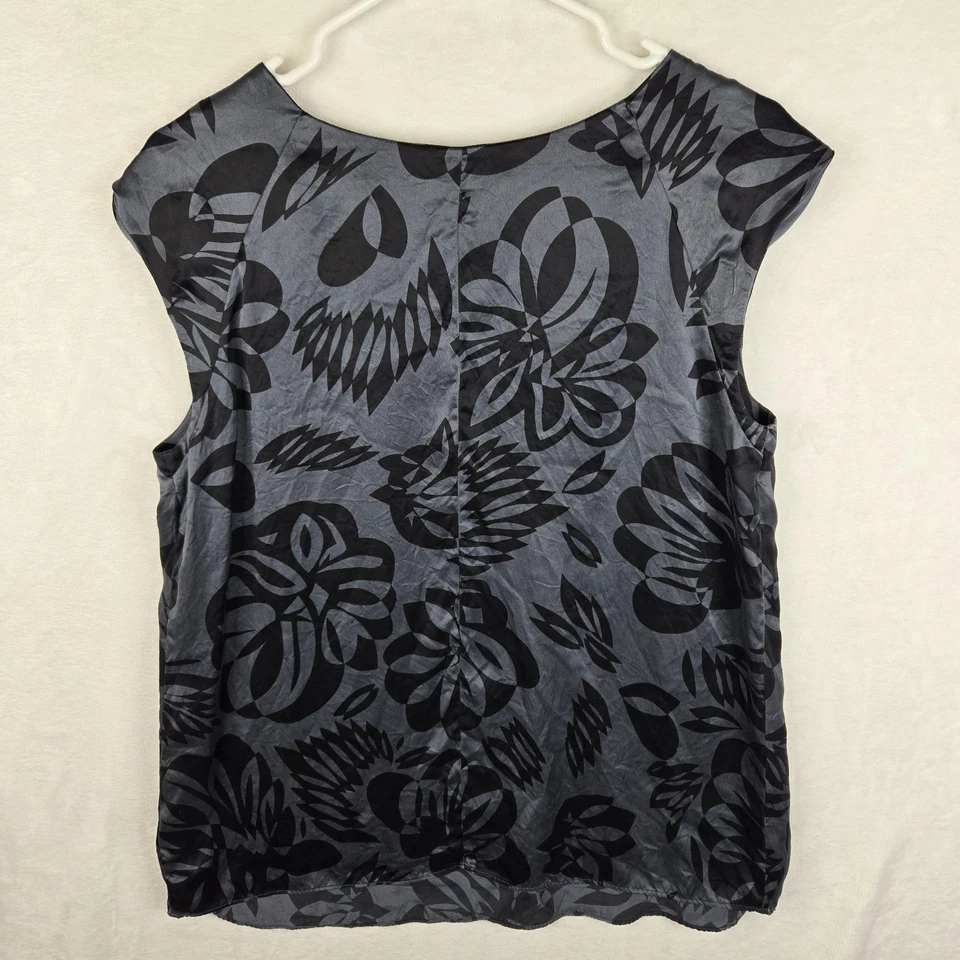 Blusa sin mangas Barneys New York gris floral 100 % seda talla grande para mujer Foto 4 de 4