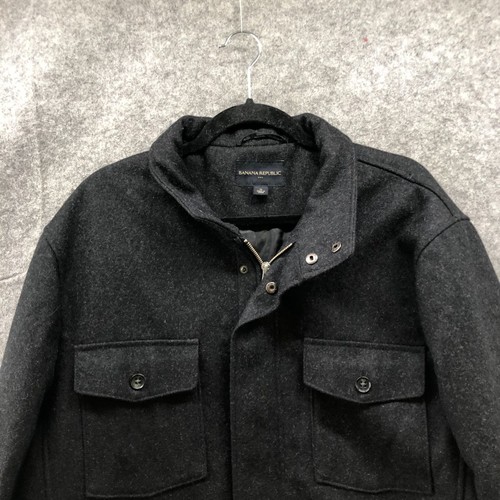 Banana Republic Wool Coat Mens XL Dark Gray Field Chore Jacket Zip Chest Pocket - Picture 7 of 11