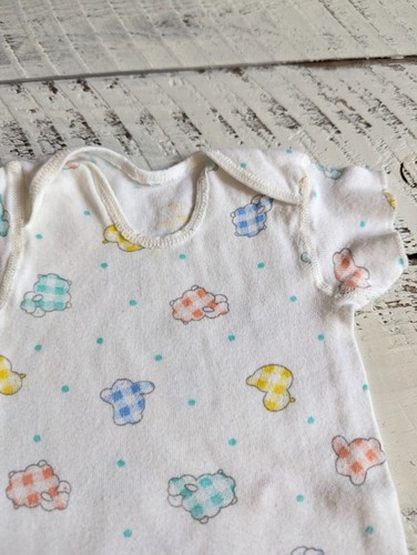Carter’s Größe 0-3M Vintage 1990er weiß & Gingham Bauernhof Tiermotiv Body - Bild 2 von 4