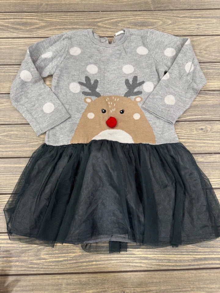 Vestido Suéter H&M Niñas Gris Reno Con Falda Tul Negro Talla 2-3Y Foto 2 de 4