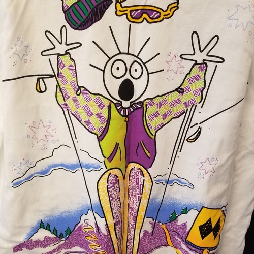 Vintage 90's New Single Stitch Graphic Tee Scared Guy Ski Tahoe T-Shirt Size XXL - Bild 5 von 15