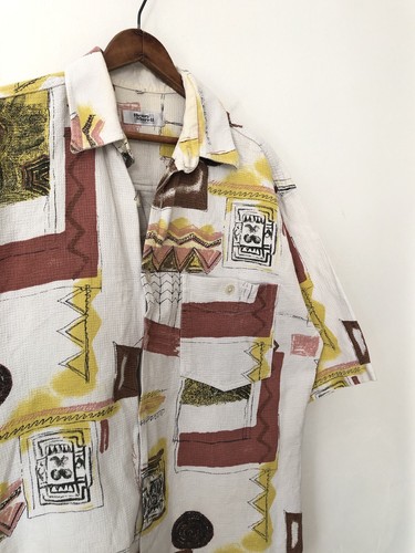 VTG 80s Henry Morell Woven Cotton Abstract Print Button Up Shirt Fits Large - Picture 6 of 13