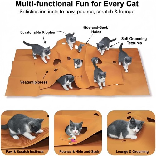 Cat Activity Play Pad, Cat Activity Mat, Fun Interactive Pet Rug, 120x90cm - Picture 13 of 30