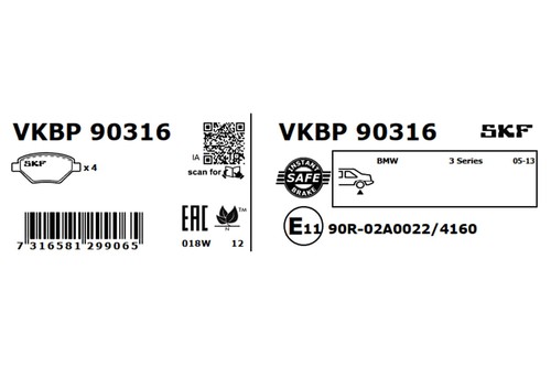 BRAKE PAD SET DISC BRAKE VKBP 90316 FOR BMW 5/E60/E61 M54B22 2.2L M54B30A 3.0L - Picture 4 of 8