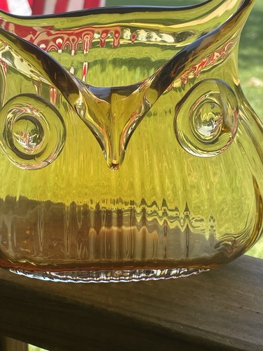 Hand blown Amber 3-D glass oval owl planter-Candy bowl shelf decor Vase ADORABLE - Picture 11 of 13