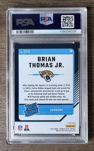 2024 PANINI DONRUSS OPTIC STARS #214 BRIAN THOMAS JR. ROOKIE RC PSA 10 - Picture 2 of 2