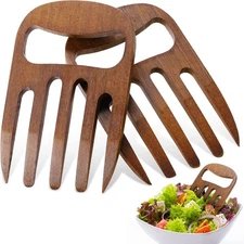 2 Pieces Bamboo Salad Hands, Salad Servers Bamboo Serving Hands Latest Gripper D