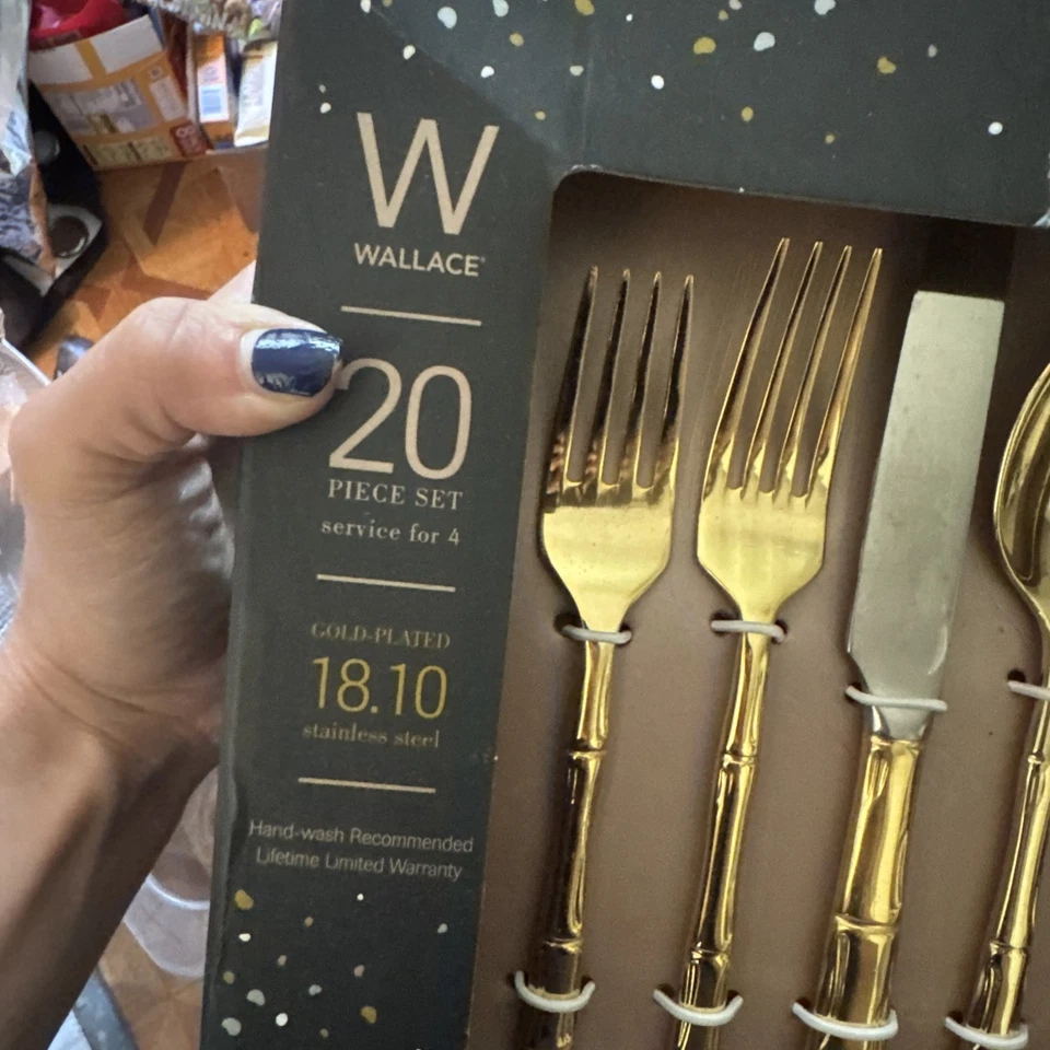 Juego de servicio de cubiertos de bambú Wallace de 20 piezas - chapado en oro. ¡Nuevo! Foto 2 de 4