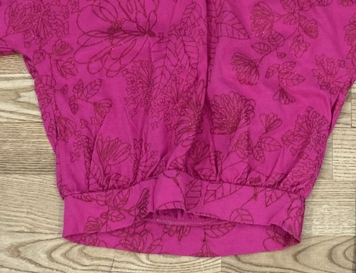 Girl's Old Navy Outfit sz 6 - Bright Dark Pink Printed Metallic Top w/Jean Skirt - Picture 4 of 9
