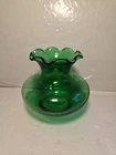Vintage Anchor Hocking Emerald Green Glass Vase w/ Ruffled Edge - Small - 3.5"T