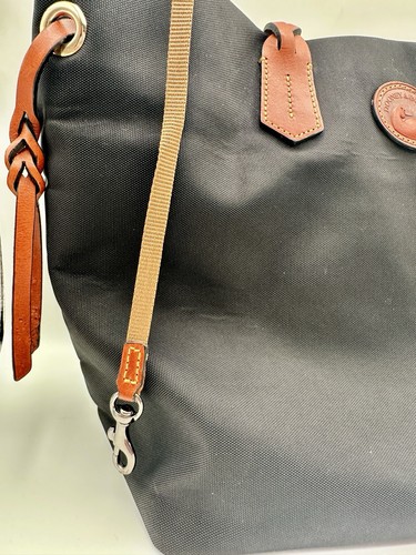 Dooney & Bourke Nylon Shopper Tote Bag Large Black Brown Leather Braided Strap - Picture 4 of 16