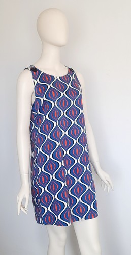 Dangerfield Size 10 Blue Geometric Print 60's Mod Sleeveless Shift Dress - Picture 5 of 11