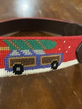 Baileys Point Embroidered Belt Winter Woody Snow Scene Solid Brass Leather 30