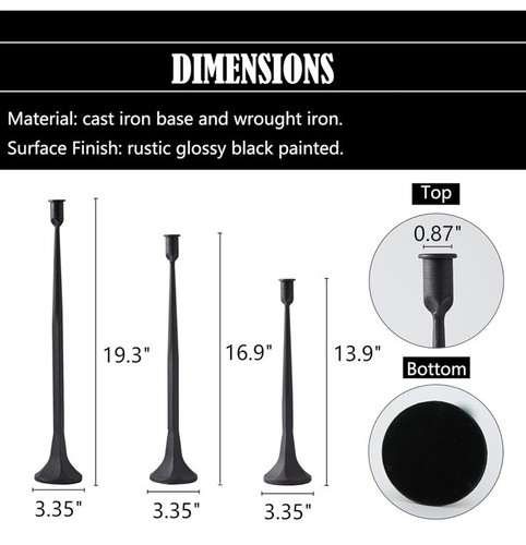 Iron Taper Candle Holder Set of3,Decorative Tall Candle Stand,Candlestick Holder - Picture 3 of 3