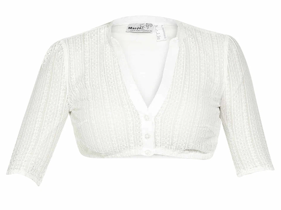 MarJo Dirndlbluse Emma Linda creme oder weiß V Ausschnitt hochgeschlossen Spitze - Bild 2 von 3