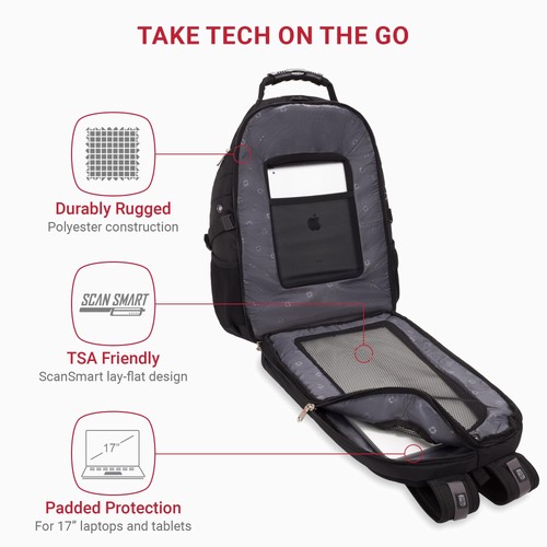 Swissgear 1900 Scansmart TSA 17 Laptop Rucksack, schwarz, 19 Zoll - Bild 2 von 6