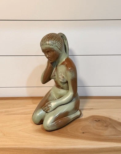 FRANKOMA Nude Woman Ponytail Girl Prairie Green Terra Cotta Art Pottery VTG