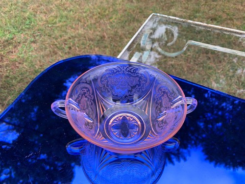 Royal Lace Pink Cream Soup Depression Glass Hazel Atlas 4.75" Double Handle MINT - Picture 11 of 22
