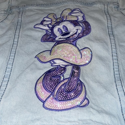 Disney Minnie Mouse Jacket Denim Jean Girls Size 5/6 Patch Sequin Made Of Stars - Picture 14 of 16