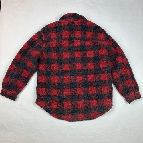 American Eagle Jacket Mens Small Fleece Chunky Buffalo Plaid Red Black Button - Picture 3 of 9